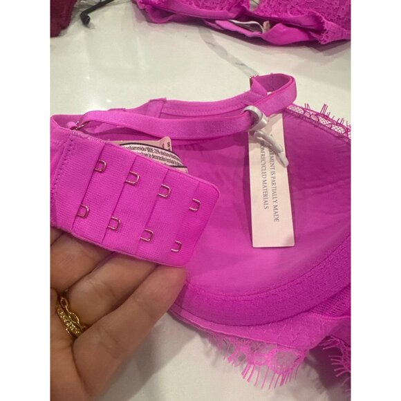 Victorias Secret Pink Lace Lightly Lined Push-Up Bra 32DD Adjustable Straps & Ho - Picture 4 of 6